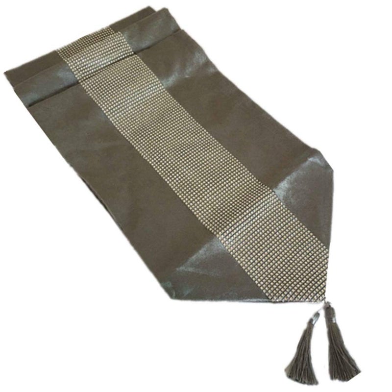 OZXCHIXU 13inch x 72inch Table Runner with Diamante Strip and Tassels (Grey) - Image 2